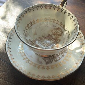 Rare Royal Albert Crown China Teacup and Saucer With Gold trim 1934